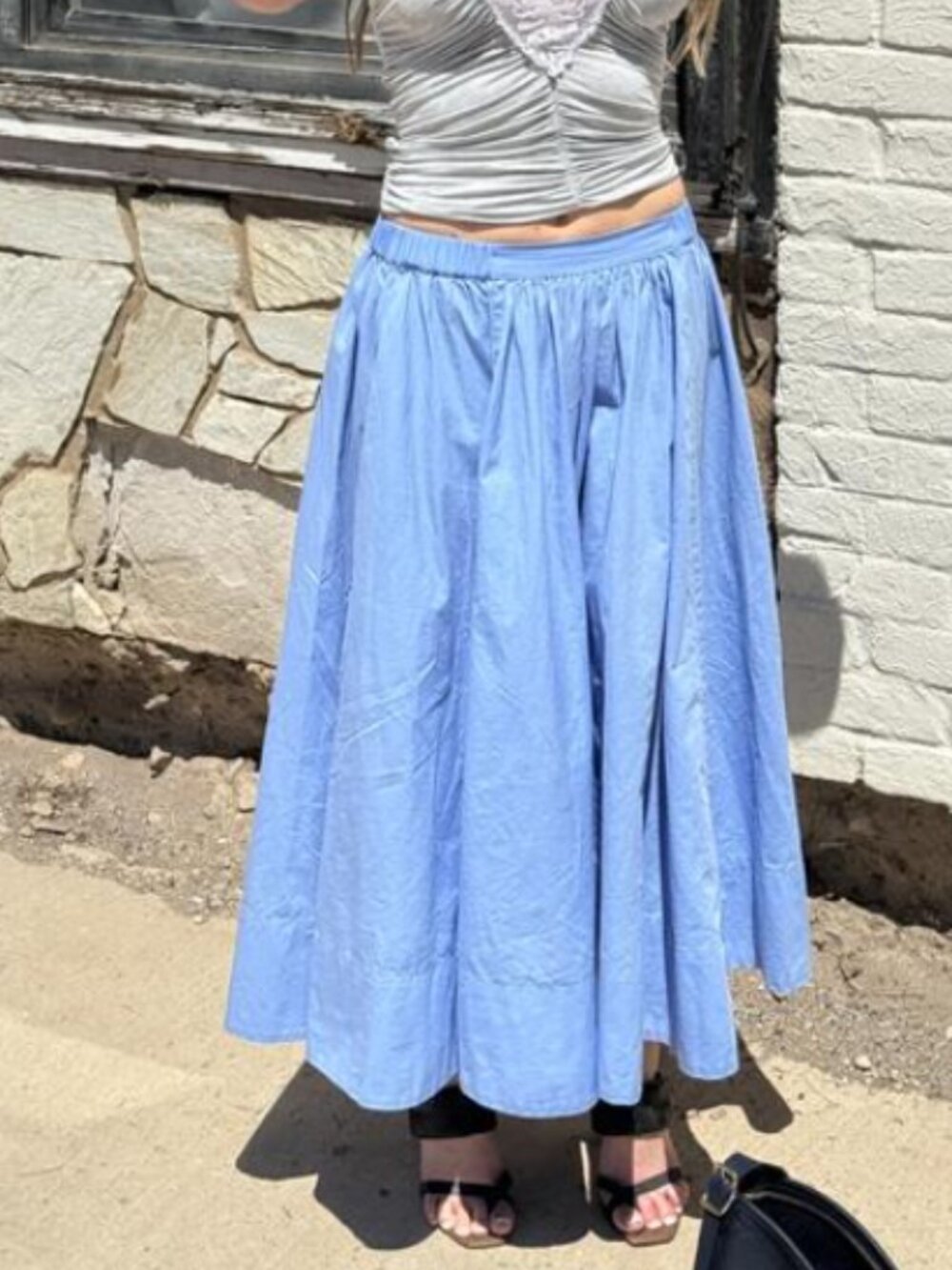 Free People Free-Est Lowen Midi Skirt Blue Cotton Pull-On Billowy Size Medium